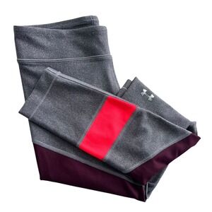 Under Armour HeatGear Women S Gray Coral Purple Stripe Compression Legging Sport